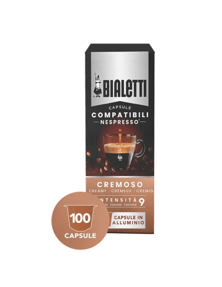 100 capsule Bialetti Cremoso in alluminio compatibili Nespresso
