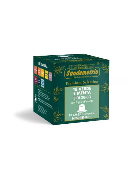 10 gélules Sandemetrio de thé vert et menthe compatibles avec Nespresso