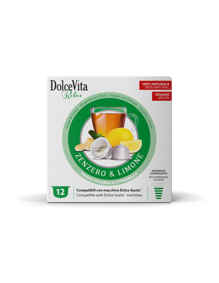12 gélules Dolce Vita au gingembre et au citron, compatibles avec Dolce Gusto